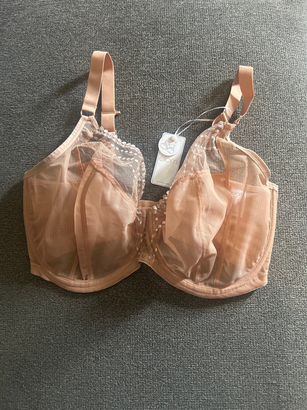Elomi Matilda Full Plunge Nude Cafe Mesh EL8900CAT J-Hook Bra 38L NWT
